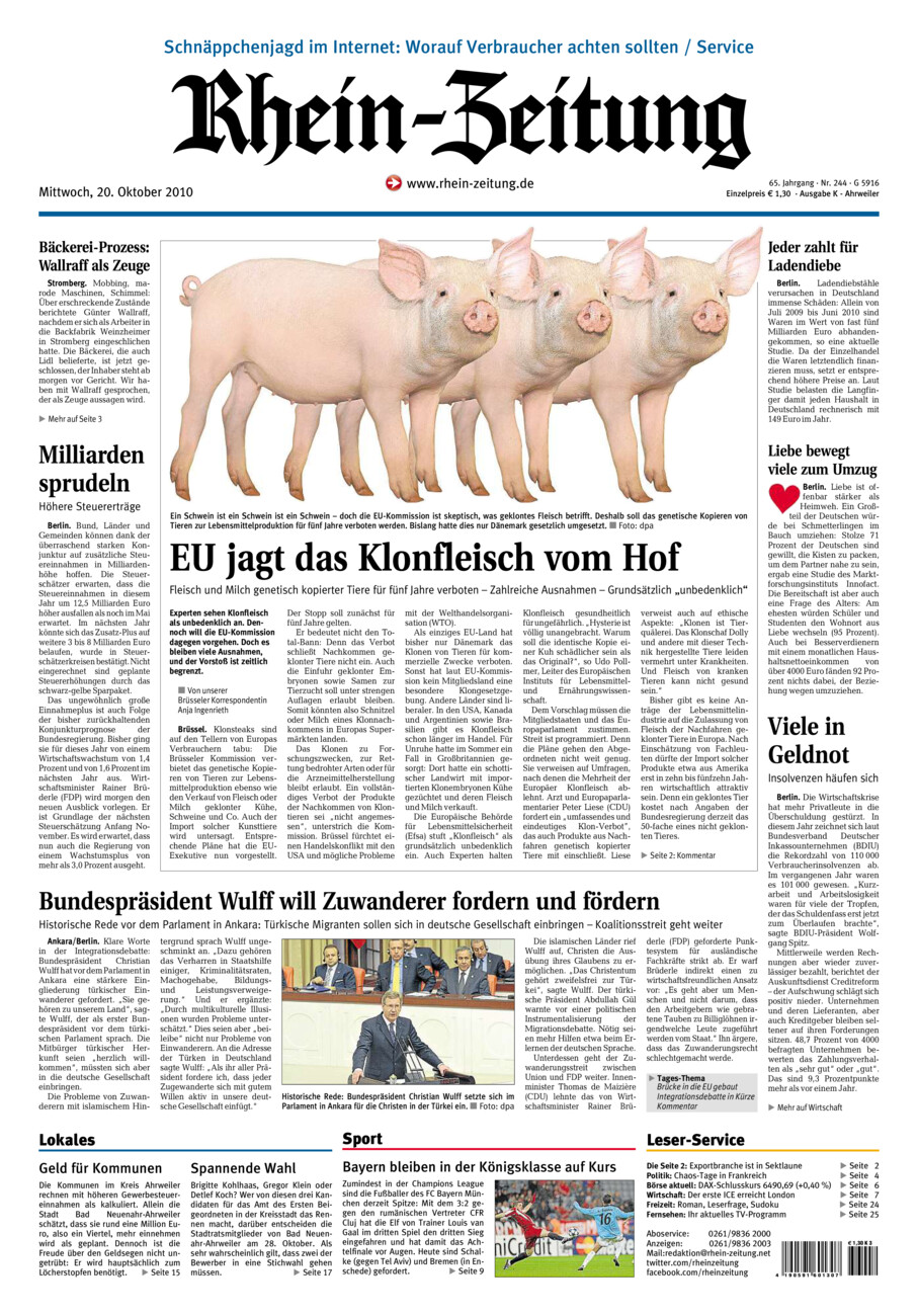 Rhein-Zeitung Kreis Ahrweiler vom Mittwoch, 20.10.2010