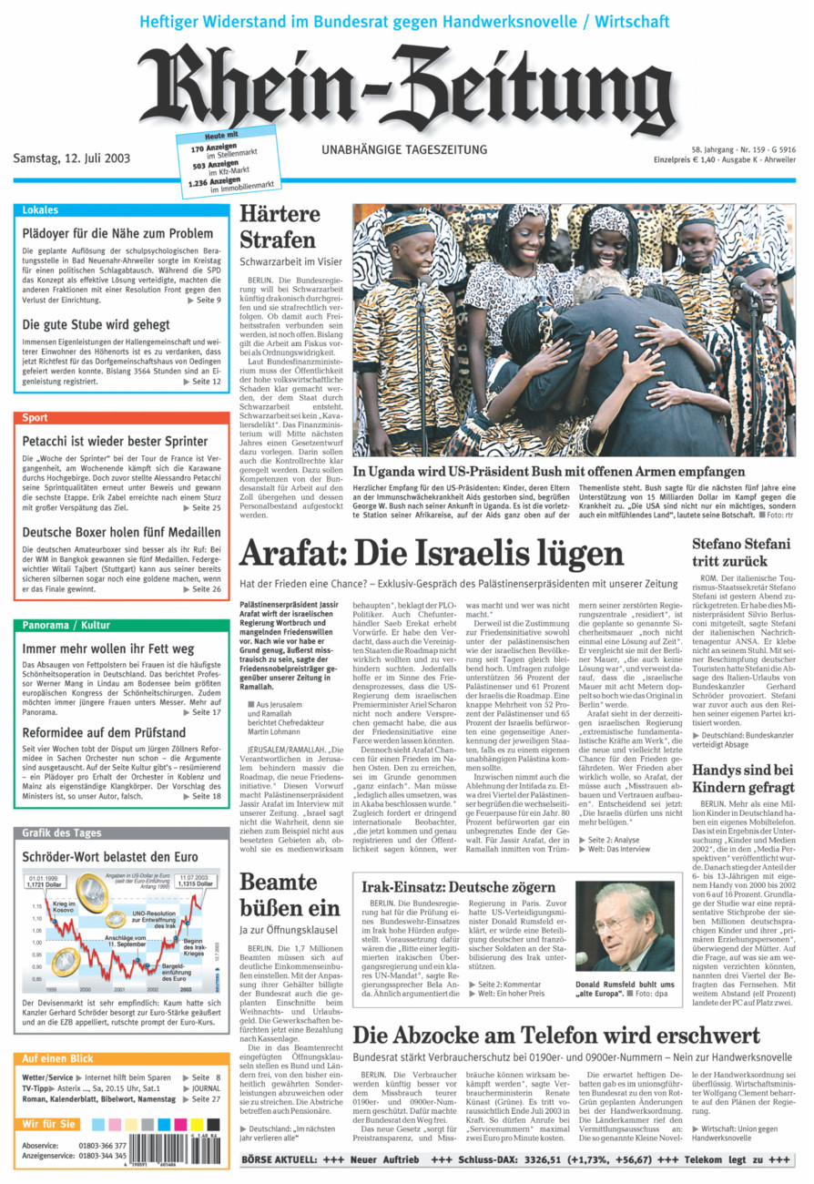 Rhein-Zeitung Kreis Ahrweiler vom Samstag, 12.07.2003