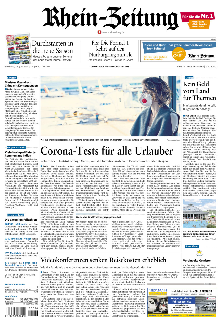 Rhein-Zeitung Kreis Ahrweiler vom Samstag, 25.07.2020
