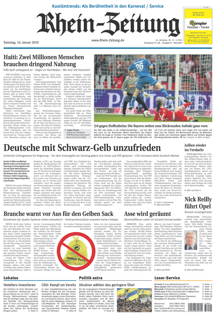 Rhein-Zeitung Kreis Ahrweiler vom Samstag, 16.01.2010