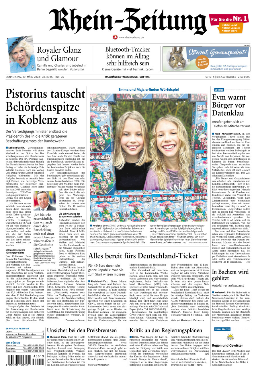 Rhein-Zeitung Kreis Ahrweiler vom Donnerstag, 30.03.2023