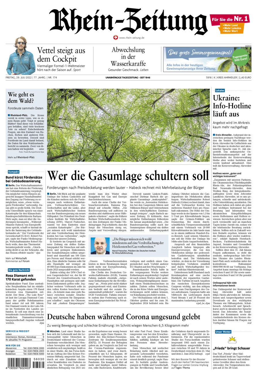Rhein-Zeitung Kreis Ahrweiler vom Freitag, 29.07.2022