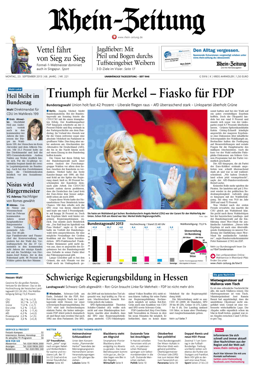 Rhein-Zeitung Kreis Ahrweiler vom Montag, 23.09.2013
