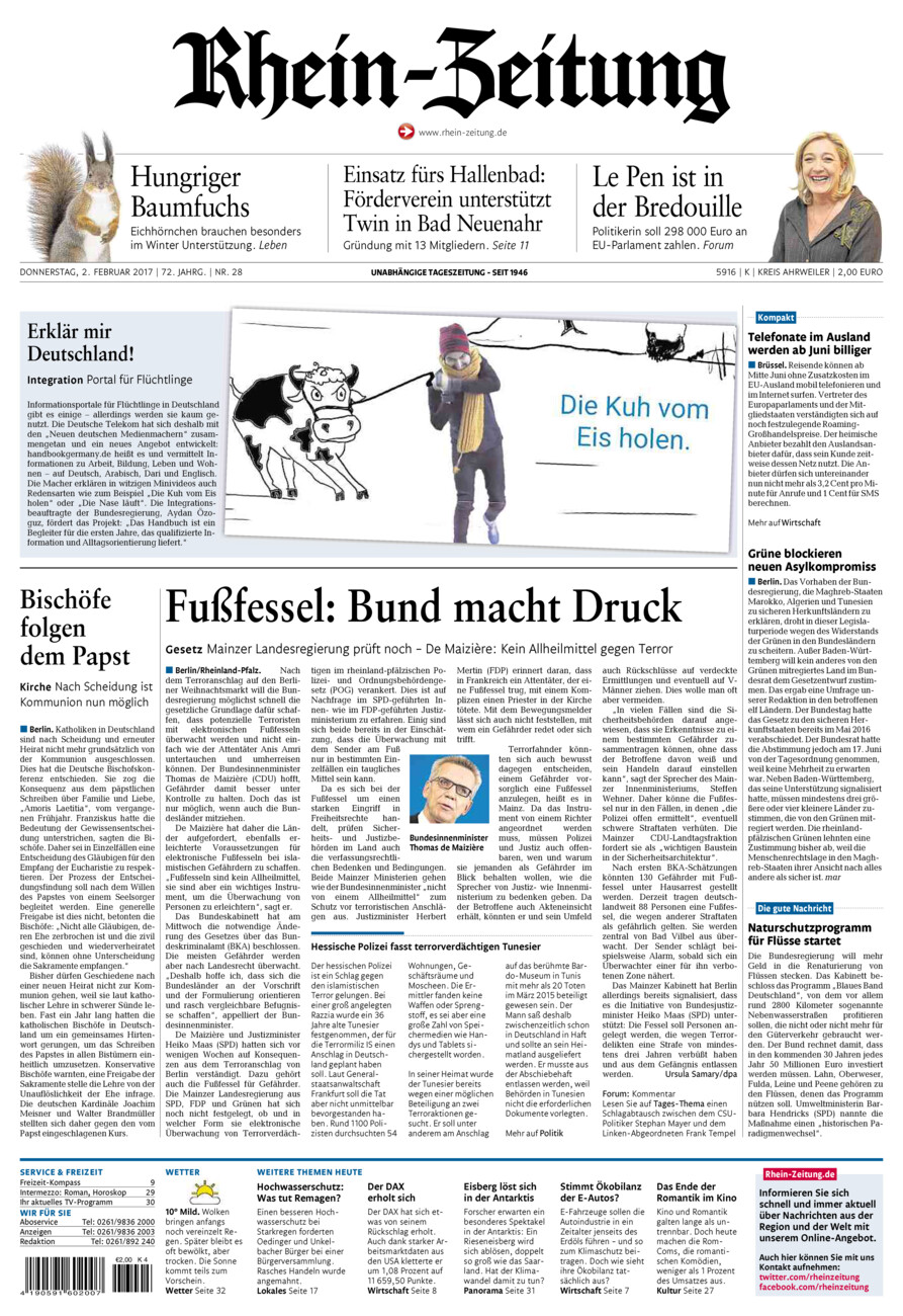 Rhein-Zeitung Kreis Ahrweiler vom Donnerstag, 02.02.2017