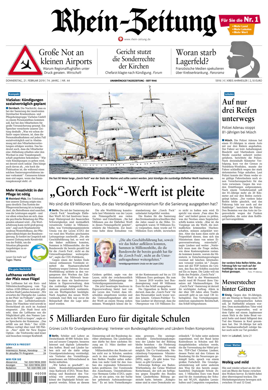 Rhein-Zeitung Kreis Ahrweiler vom Donnerstag, 21.02.2019