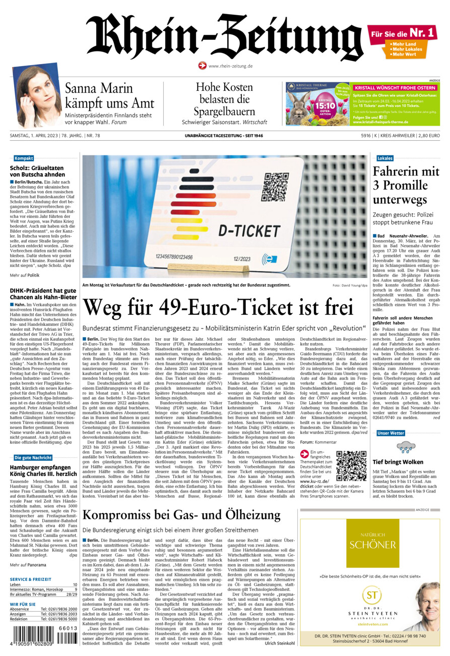 Rhein-Zeitung Kreis Ahrweiler vom Samstag, 01.04.2023