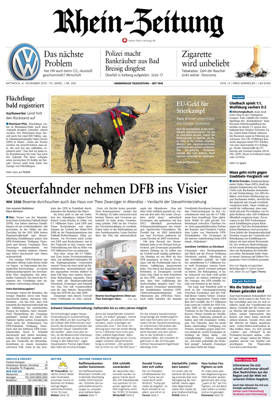 Rhein-Zeitung Kreis Ahrweiler vom Mittwoch, 04.11.2015