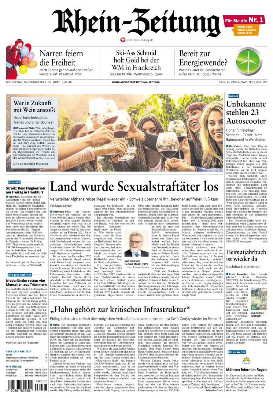 Rhein-Zeitung Kreis Ahrweiler vom Donnerstag, 16.02.2023