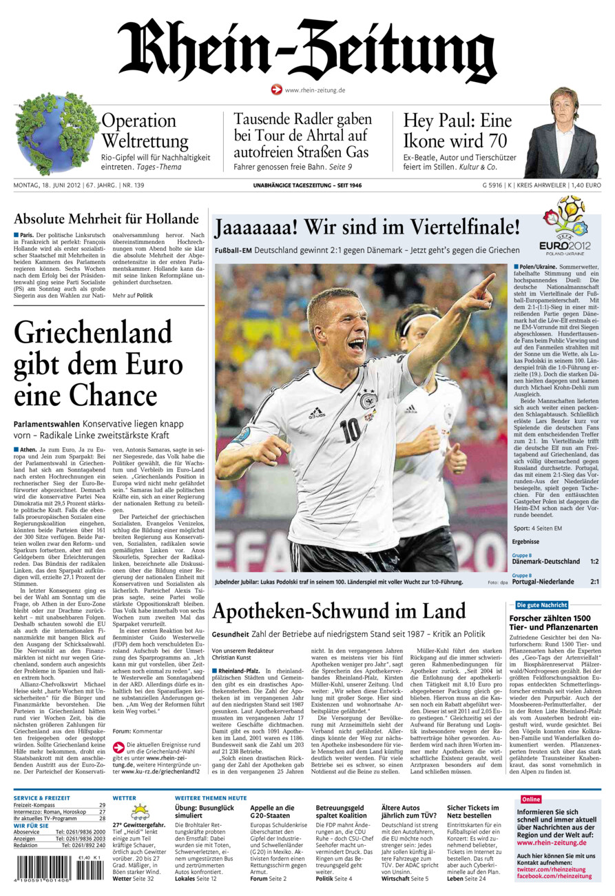 Rhein-Zeitung Kreis Ahrweiler vom Montag, 18.06.2012