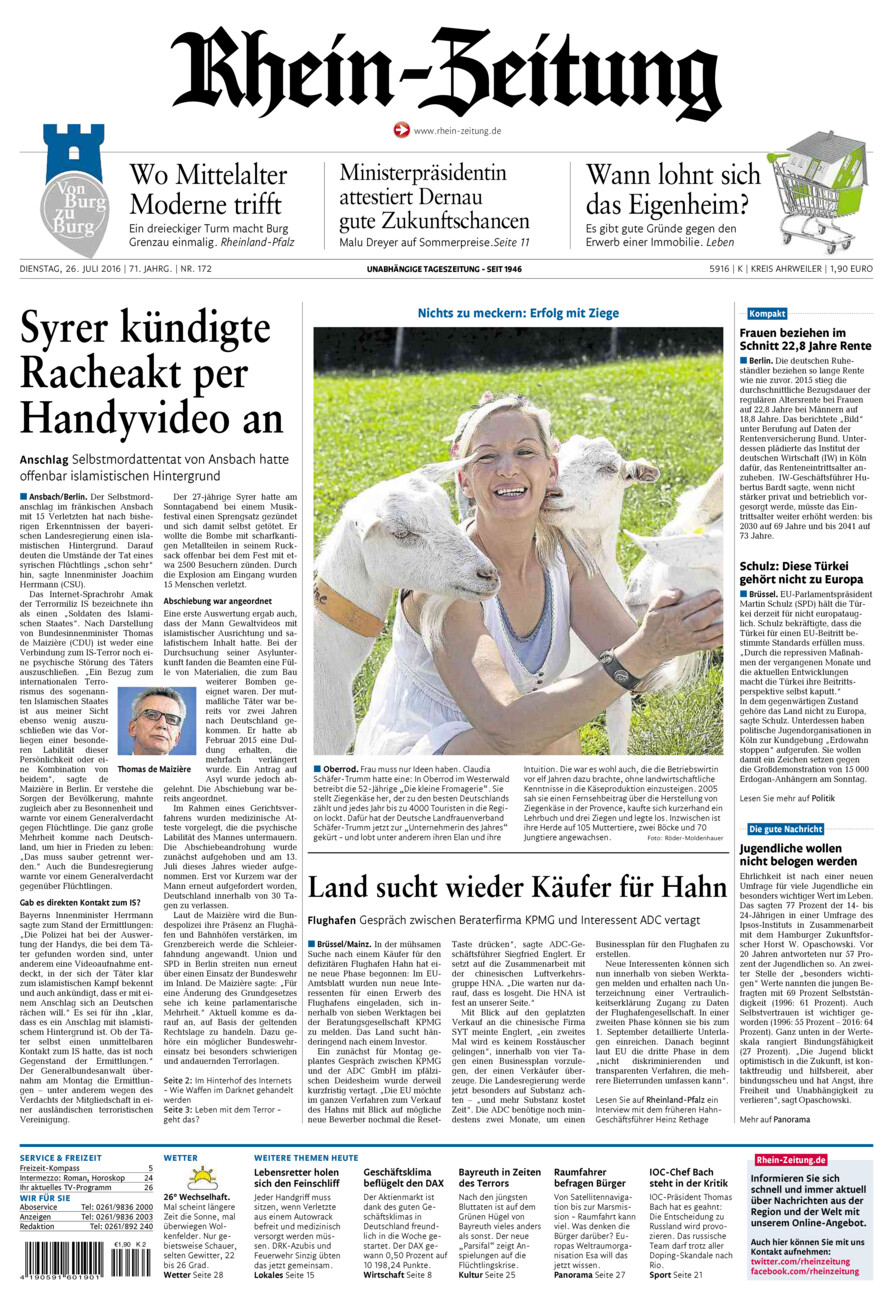 Rhein-Zeitung Kreis Ahrweiler vom Dienstag, 26.07.2016