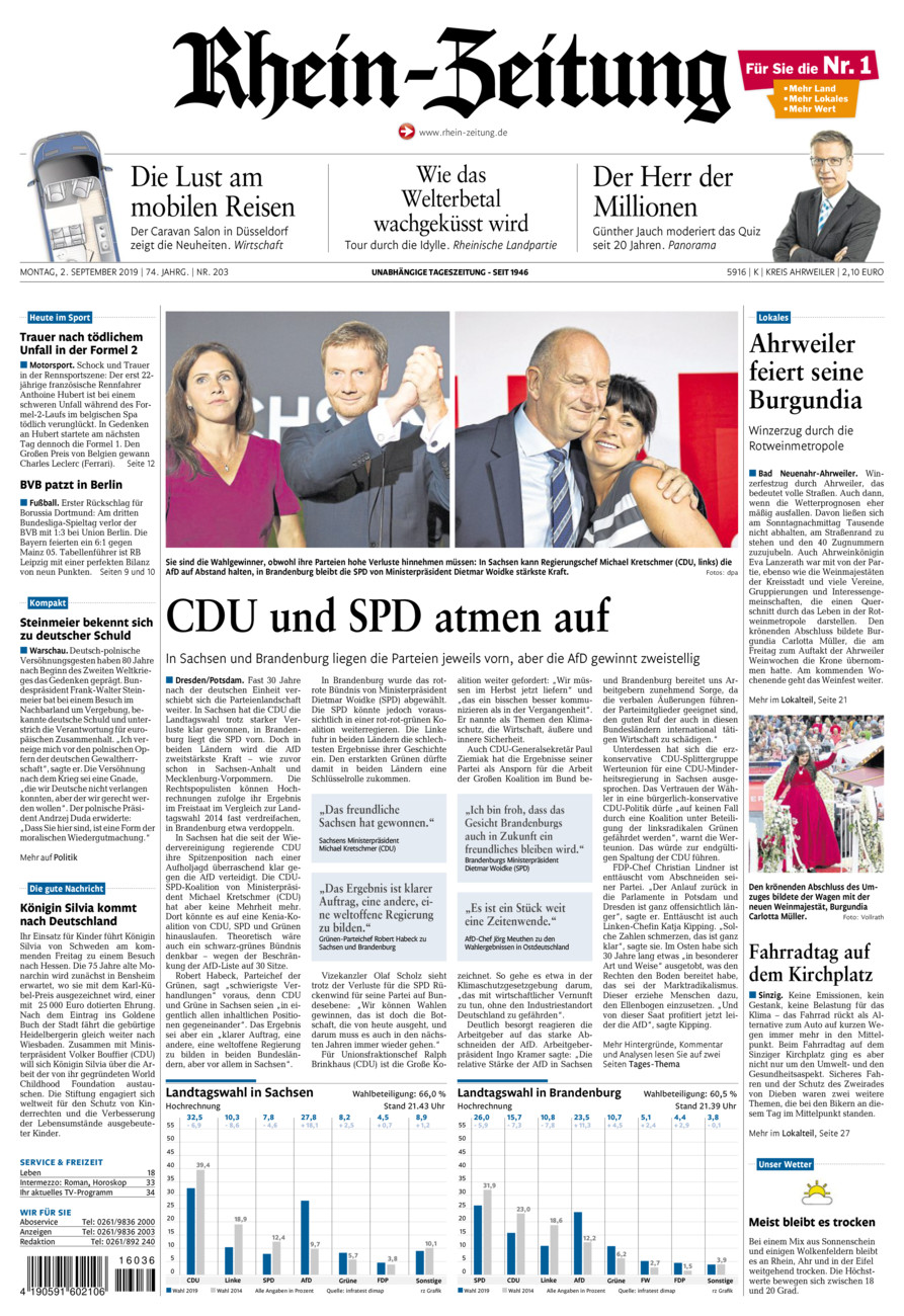 Rhein-Zeitung Kreis Ahrweiler vom Montag, 02.09.2019