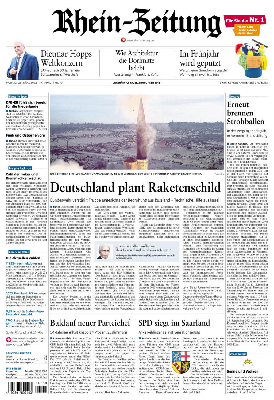Rhein-Zeitung Kreis Ahrweiler vom Montag, 28.03.2022