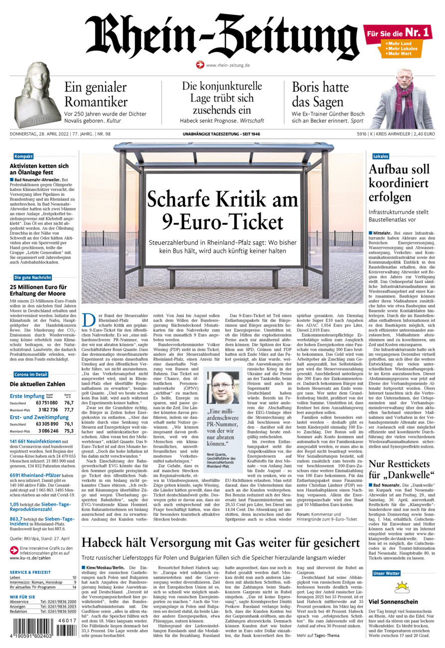 Rhein-Zeitung Kreis Ahrweiler vom Donnerstag, 28.04.2022