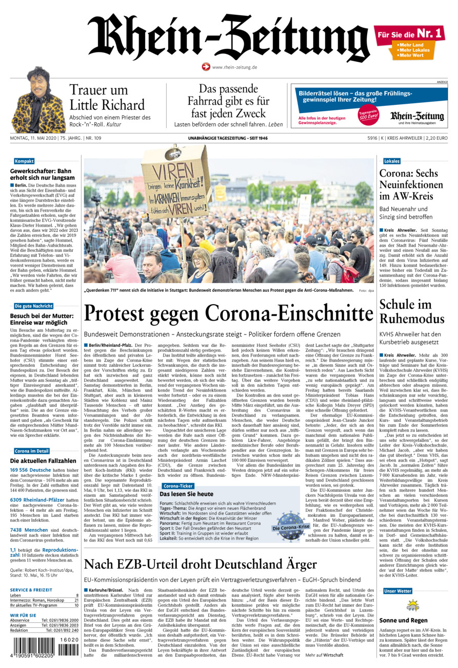 Rhein-Zeitung Kreis Ahrweiler vom Montag, 11.05.2020