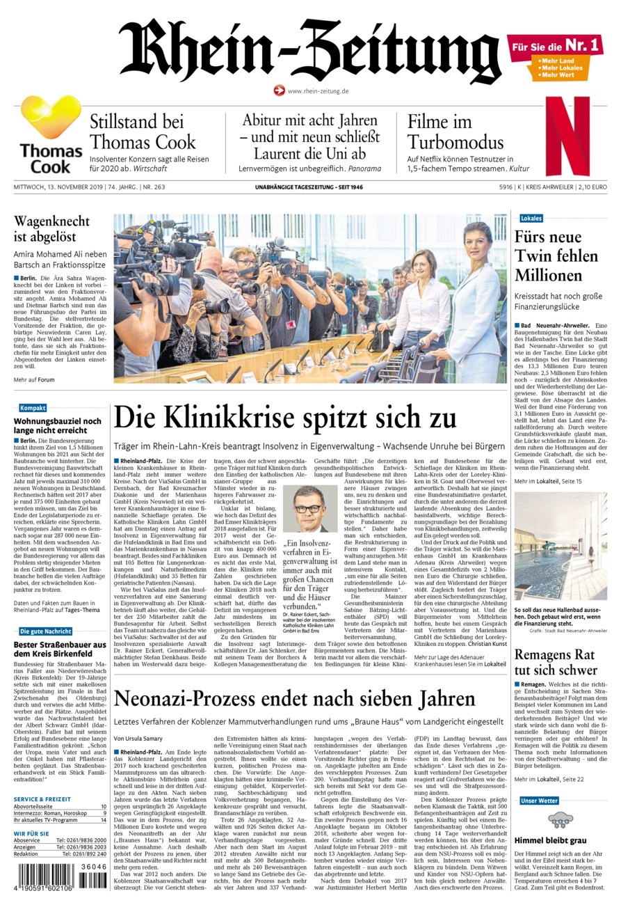 Rhein-Zeitung Kreis Ahrweiler vom Mittwoch, 13.11.2019