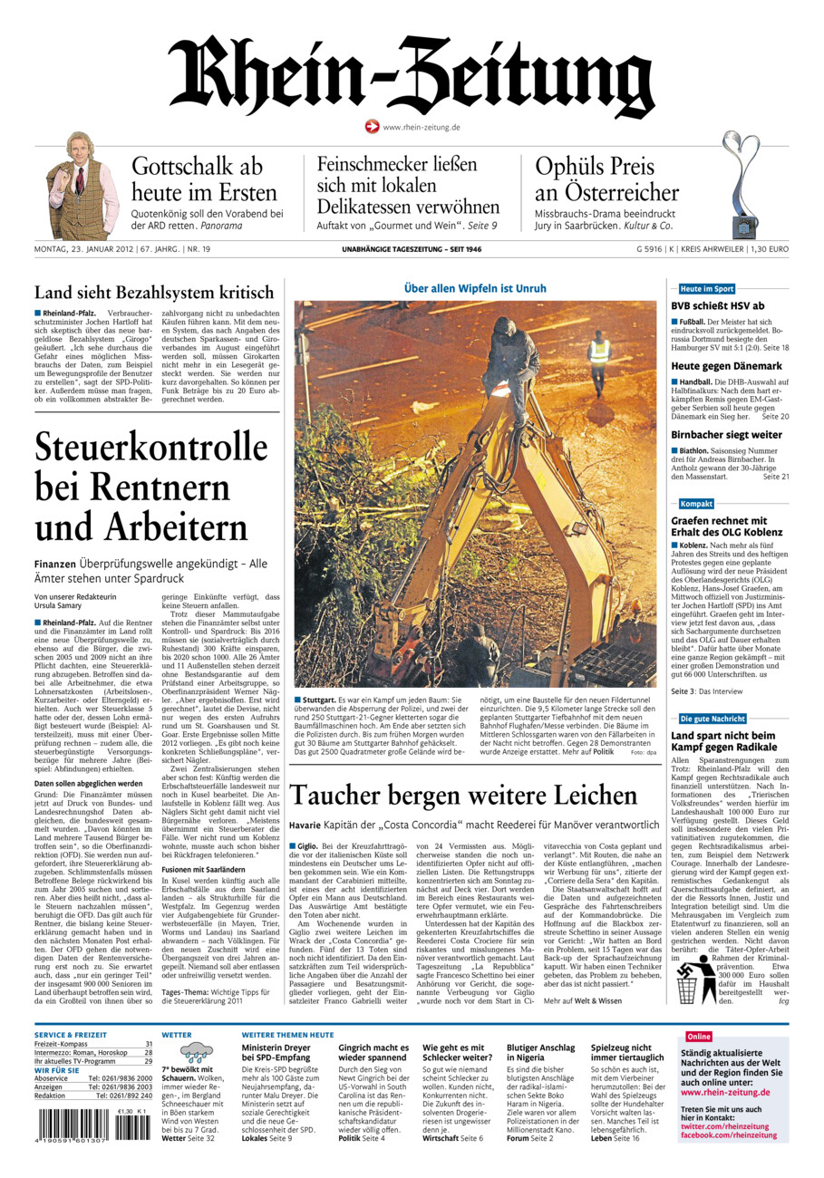 Rhein-Zeitung Kreis Ahrweiler vom Montag, 23.01.2012