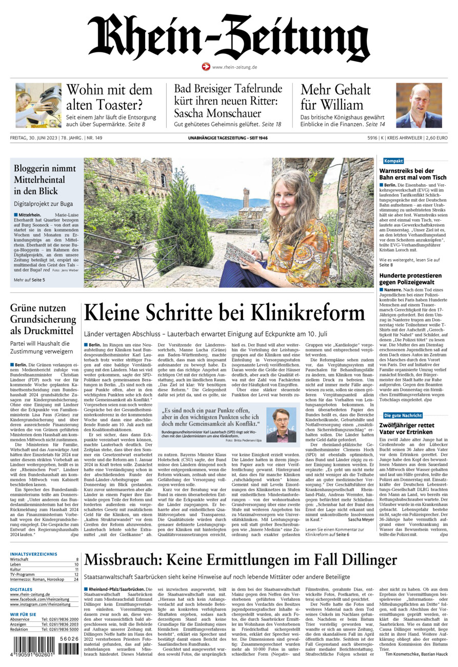 Rhein-Zeitung Kreis Ahrweiler vom Freitag, 30.06.2023