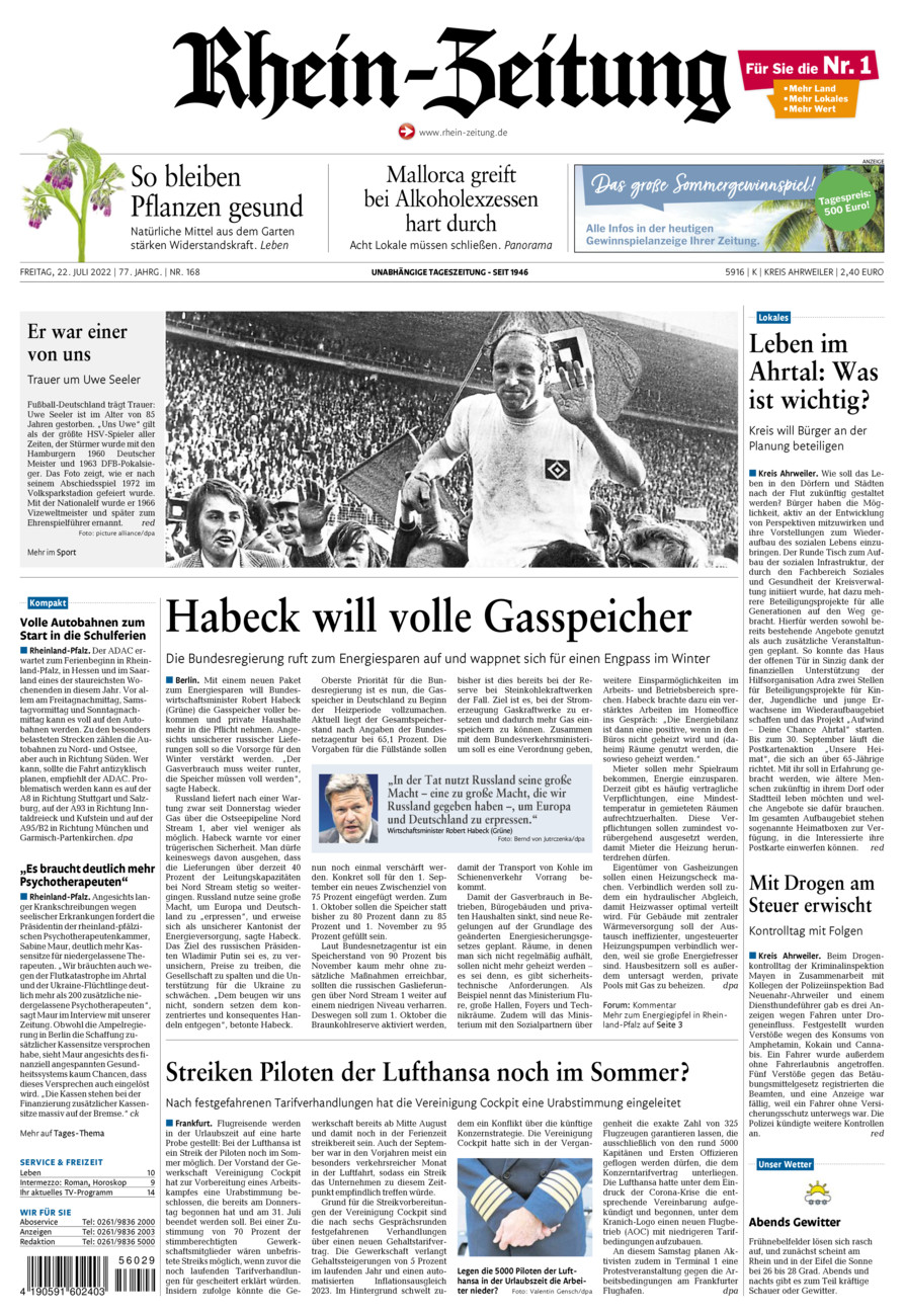 Rhein-Zeitung Kreis Ahrweiler vom Freitag, 22.07.2022