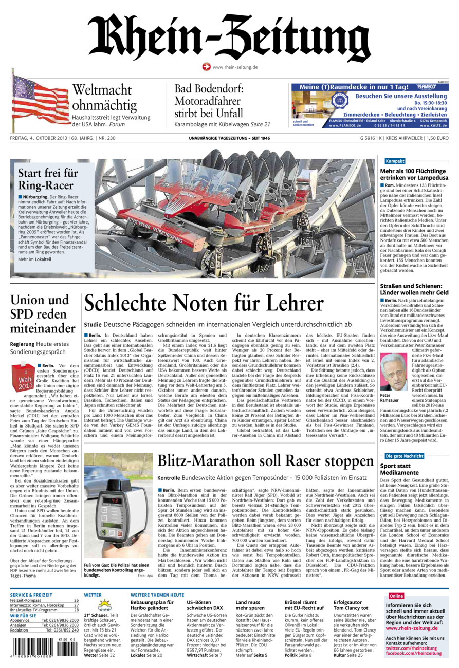 Rhein-Zeitung Kreis Ahrweiler vom Freitag, 04.10.2013