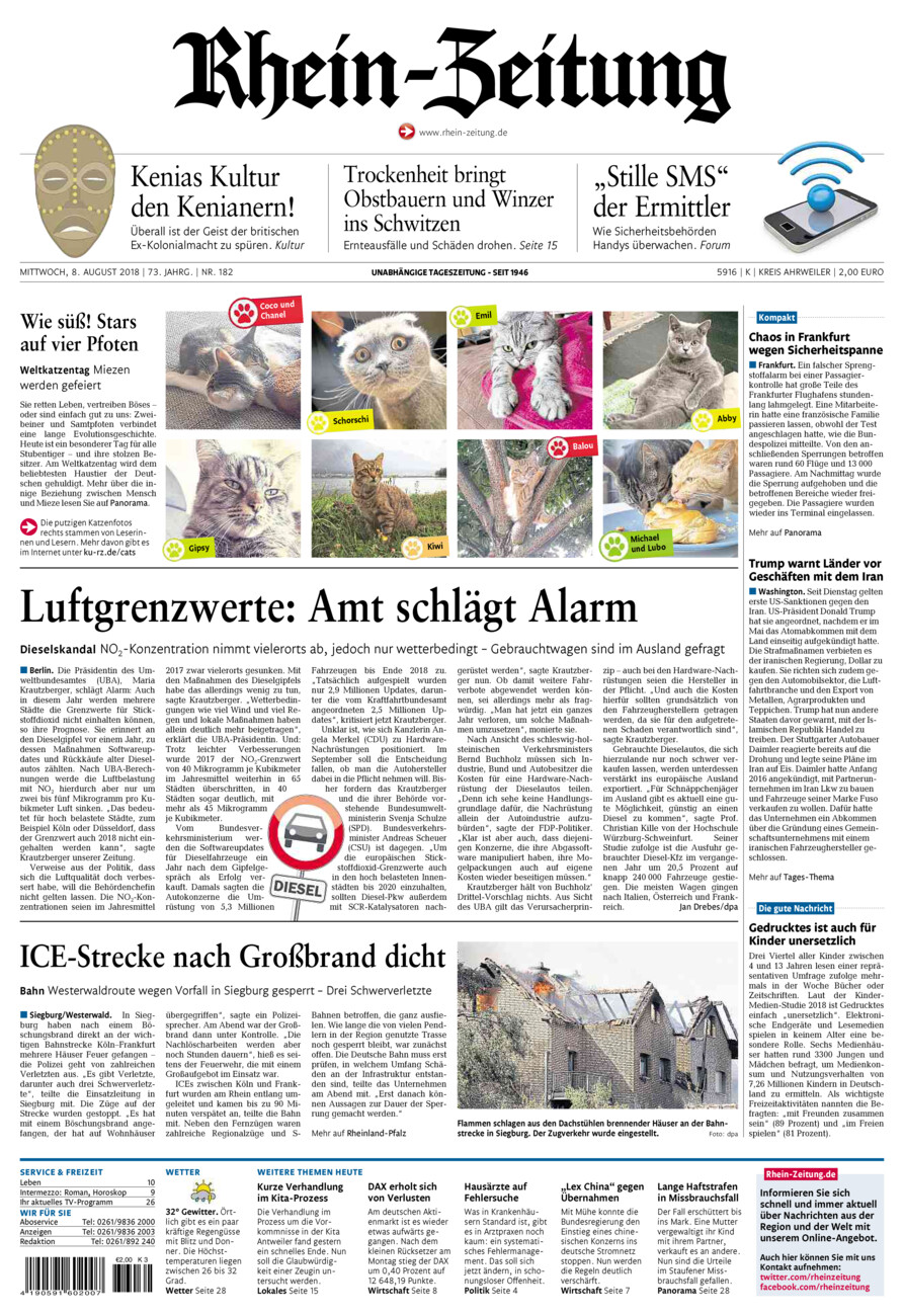 Rhein-Zeitung Kreis Ahrweiler vom Mittwoch, 08.08.2018