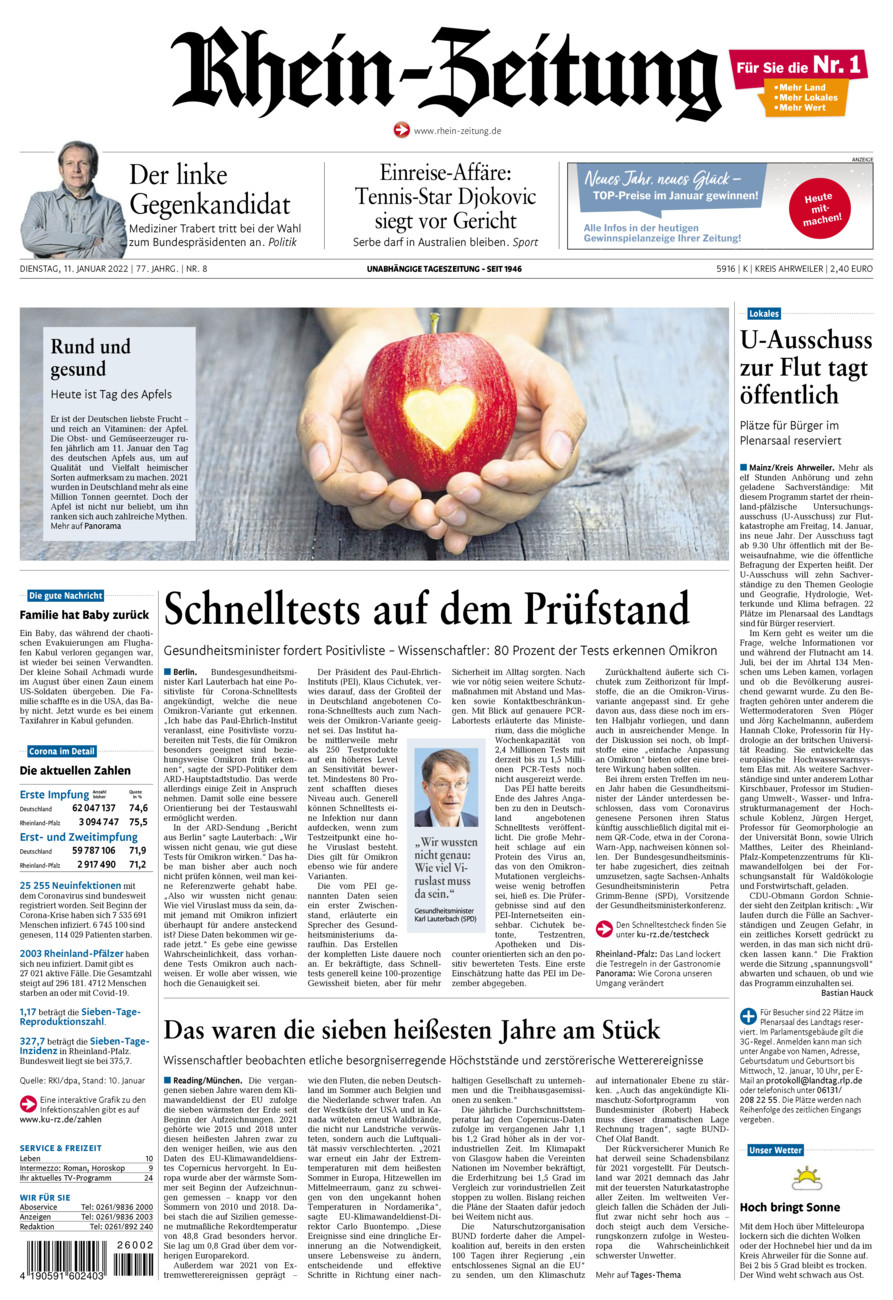 Rhein-Zeitung Kreis Ahrweiler vom Dienstag, 11.01.2022