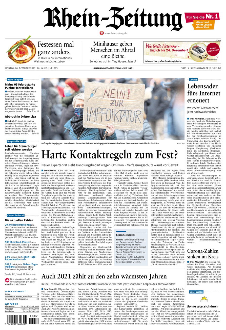 Rhein-Zeitung Kreis Ahrweiler vom Montag, 20.12.2021