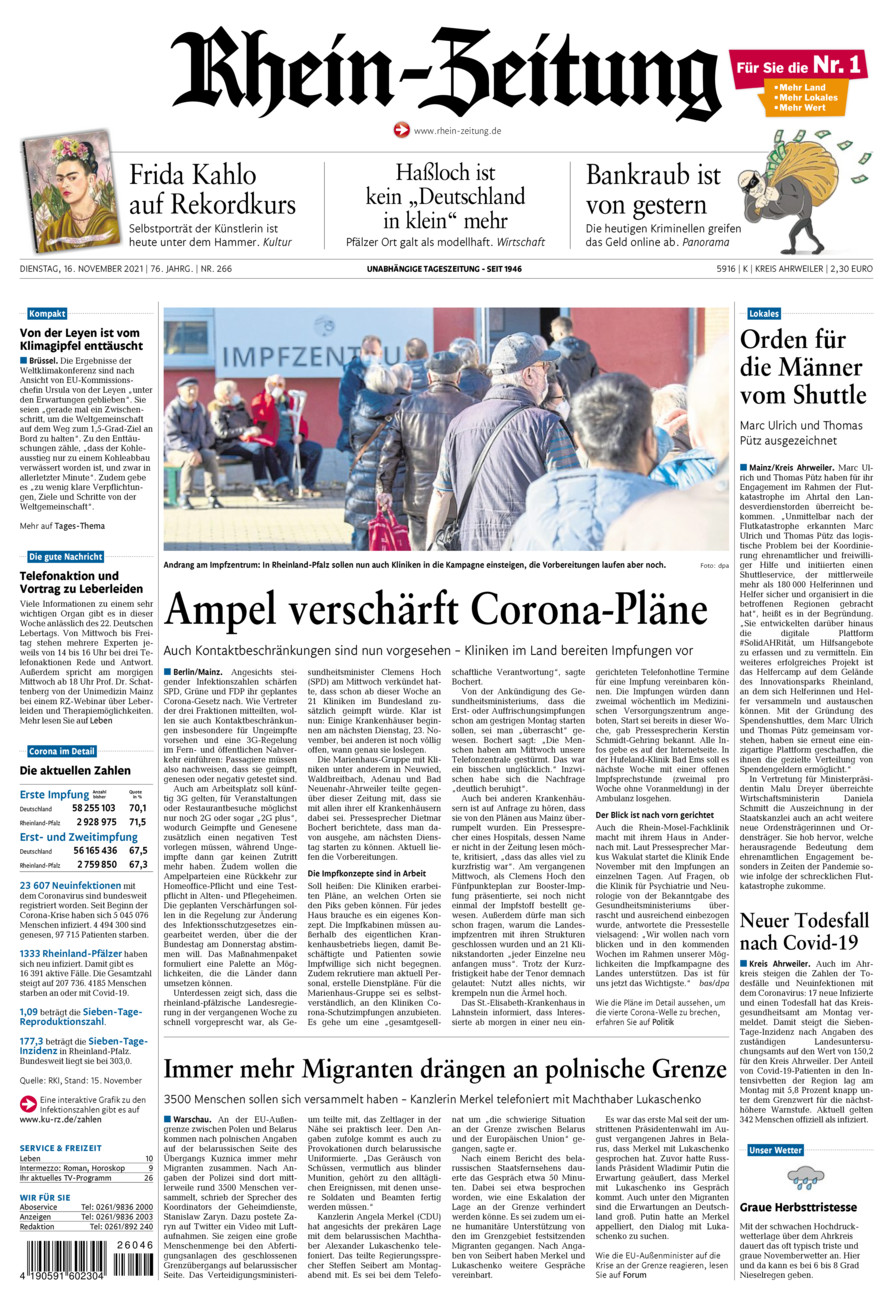 Rhein-Zeitung Kreis Ahrweiler vom Dienstag, 16.11.2021