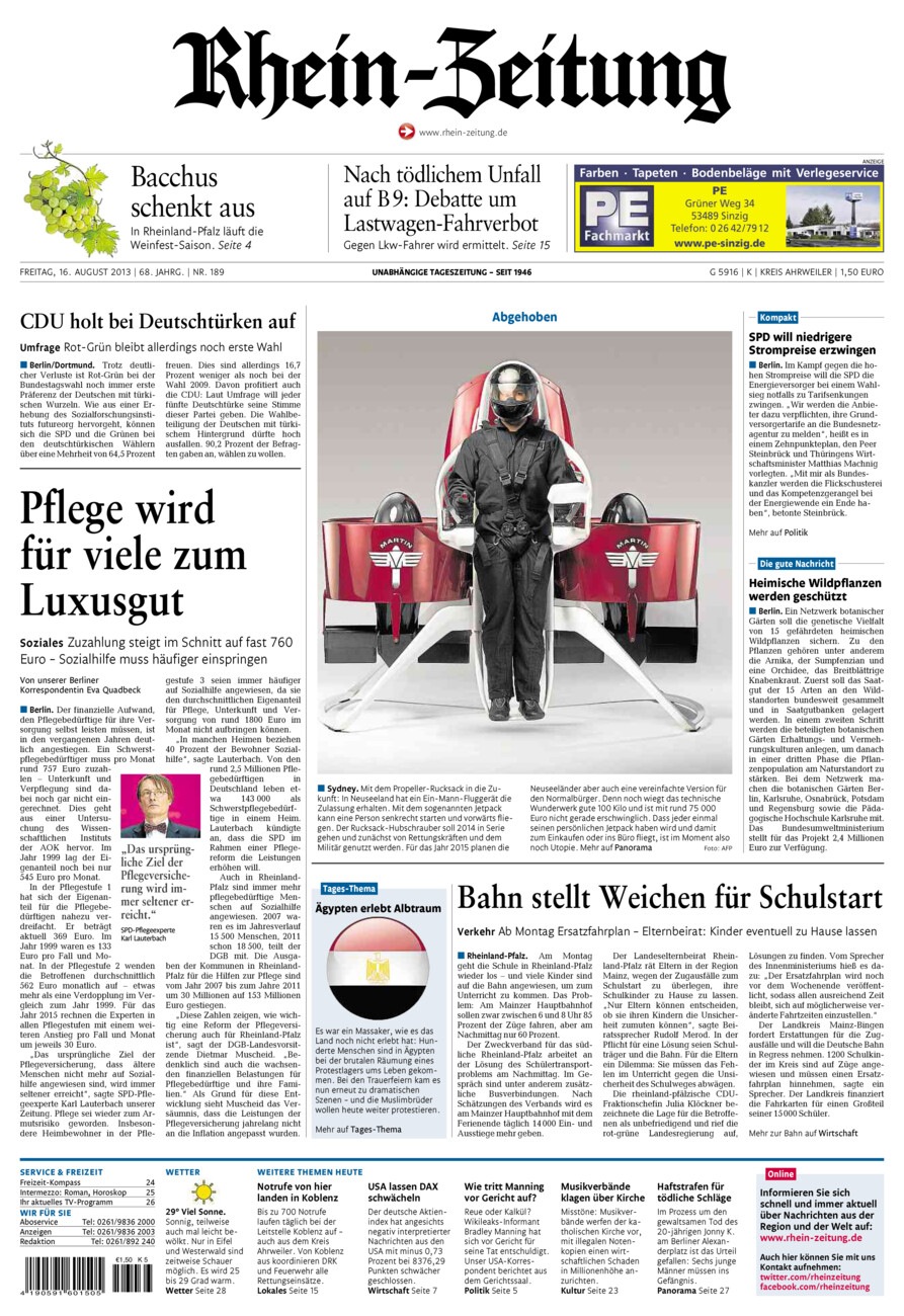 Rhein-Zeitung Kreis Ahrweiler vom Freitag, 16.08.2013