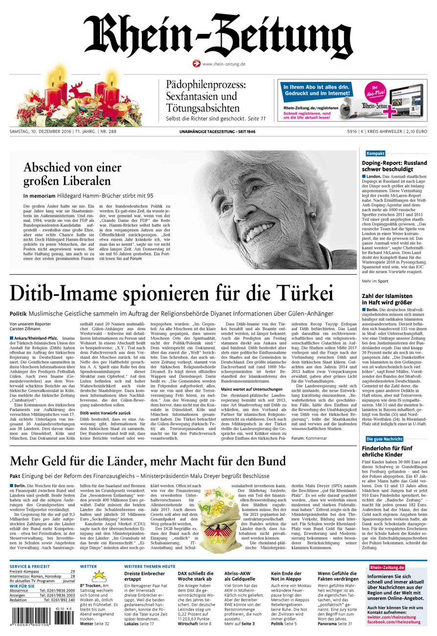 Rhein-Zeitung Kreis Ahrweiler vom Samstag, 10.12.2016