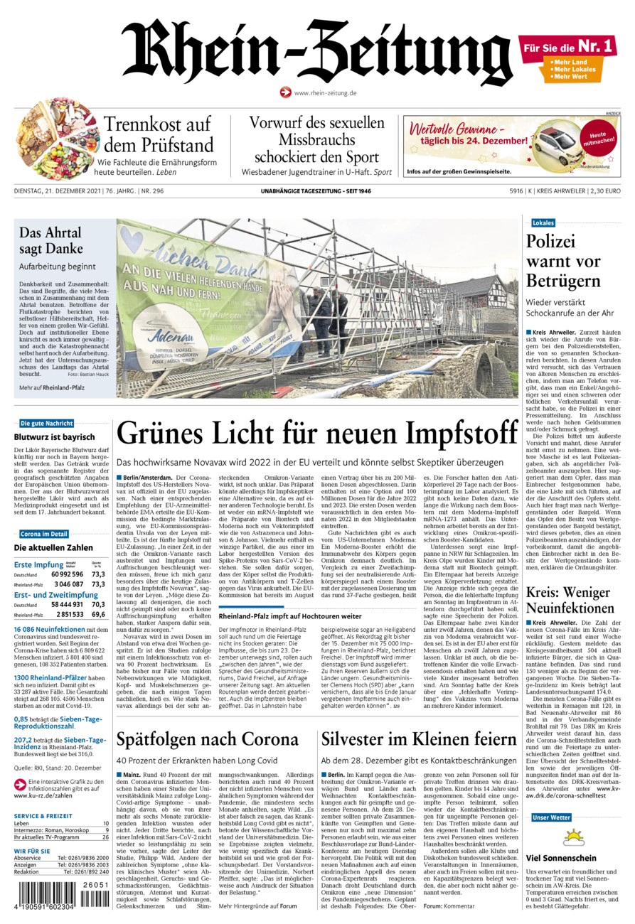 Rhein-Zeitung Kreis Ahrweiler vom Dienstag, 21.12.2021