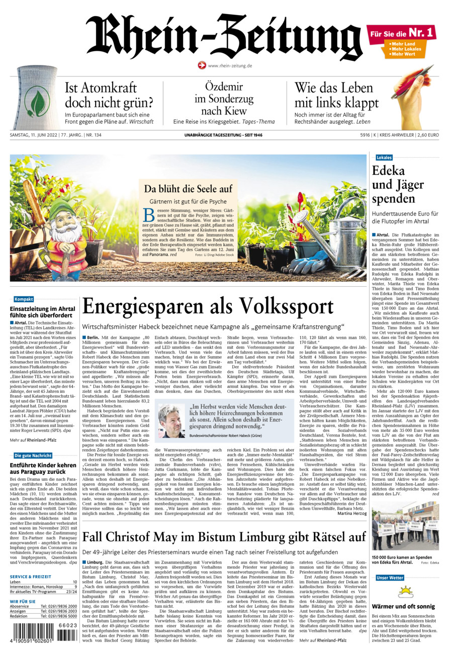 Rhein-Zeitung Kreis Ahrweiler vom Samstag, 11.06.2022