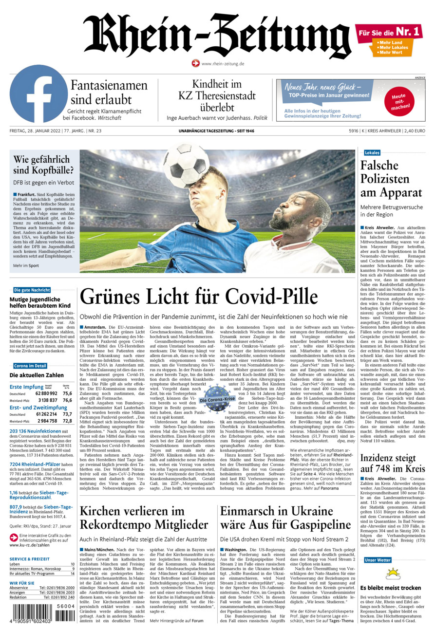 Rhein-Zeitung Kreis Ahrweiler vom Freitag, 28.01.2022