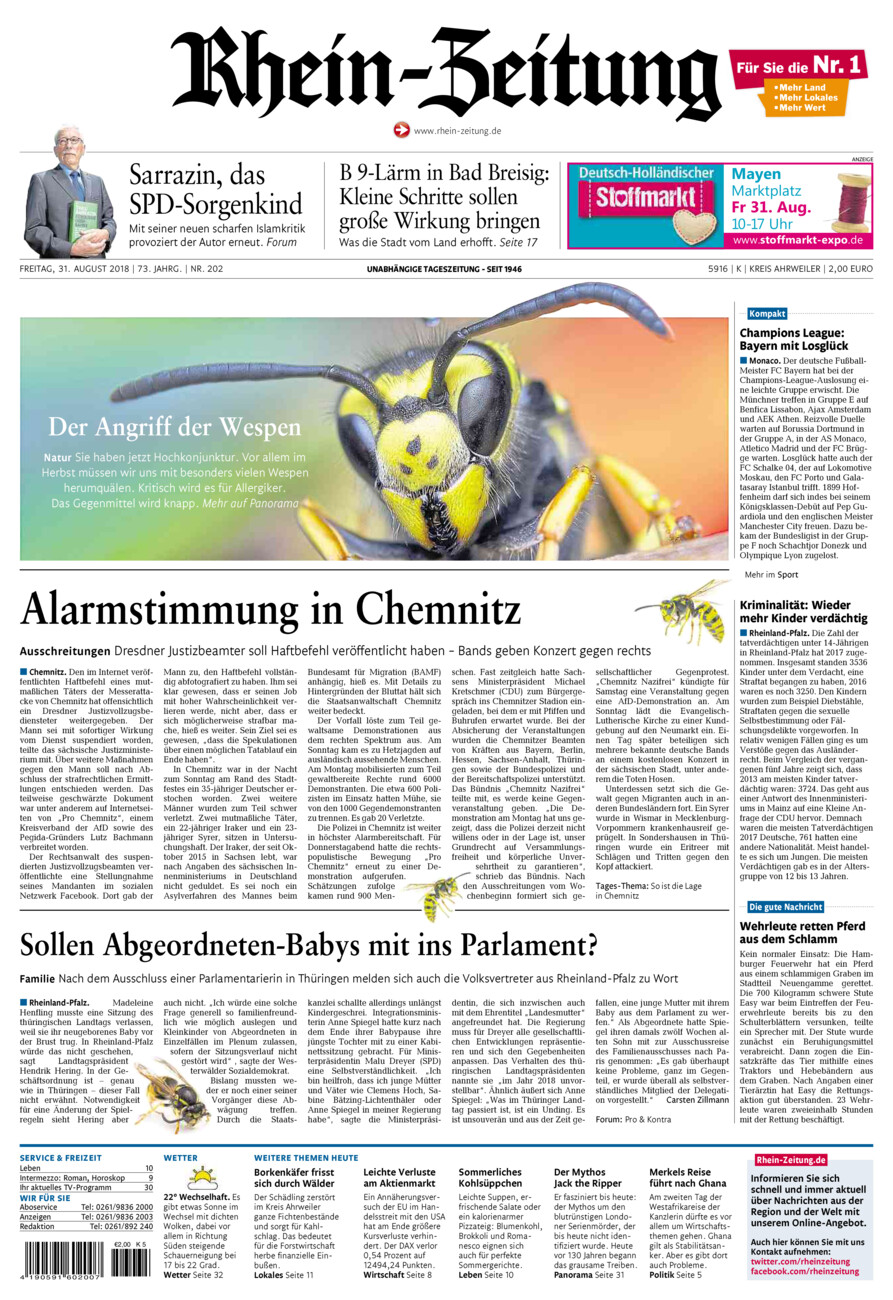 Rhein-Zeitung Kreis Ahrweiler vom Freitag, 31.08.2018