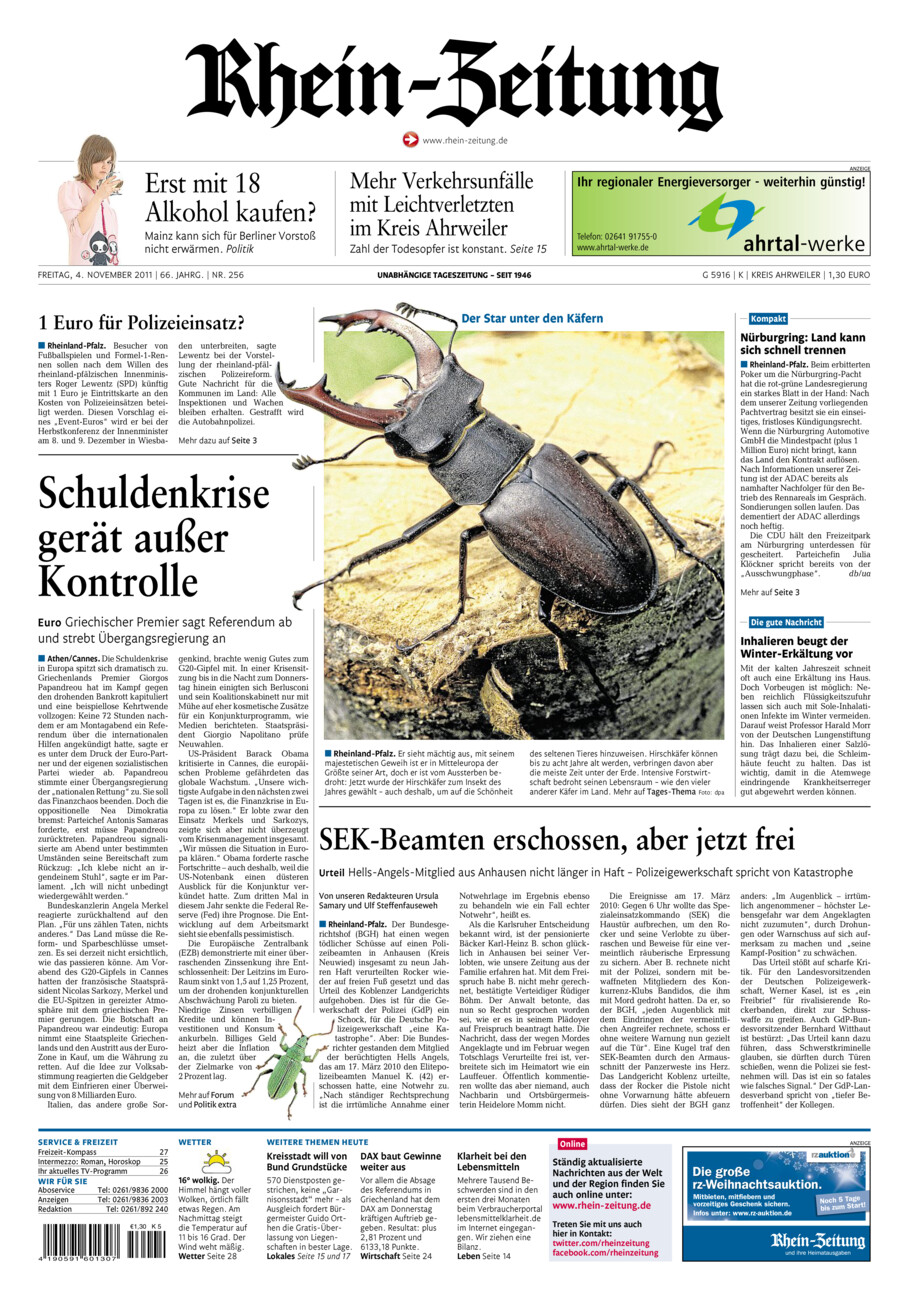 Rhein-Zeitung Kreis Ahrweiler vom Freitag, 04.11.2011