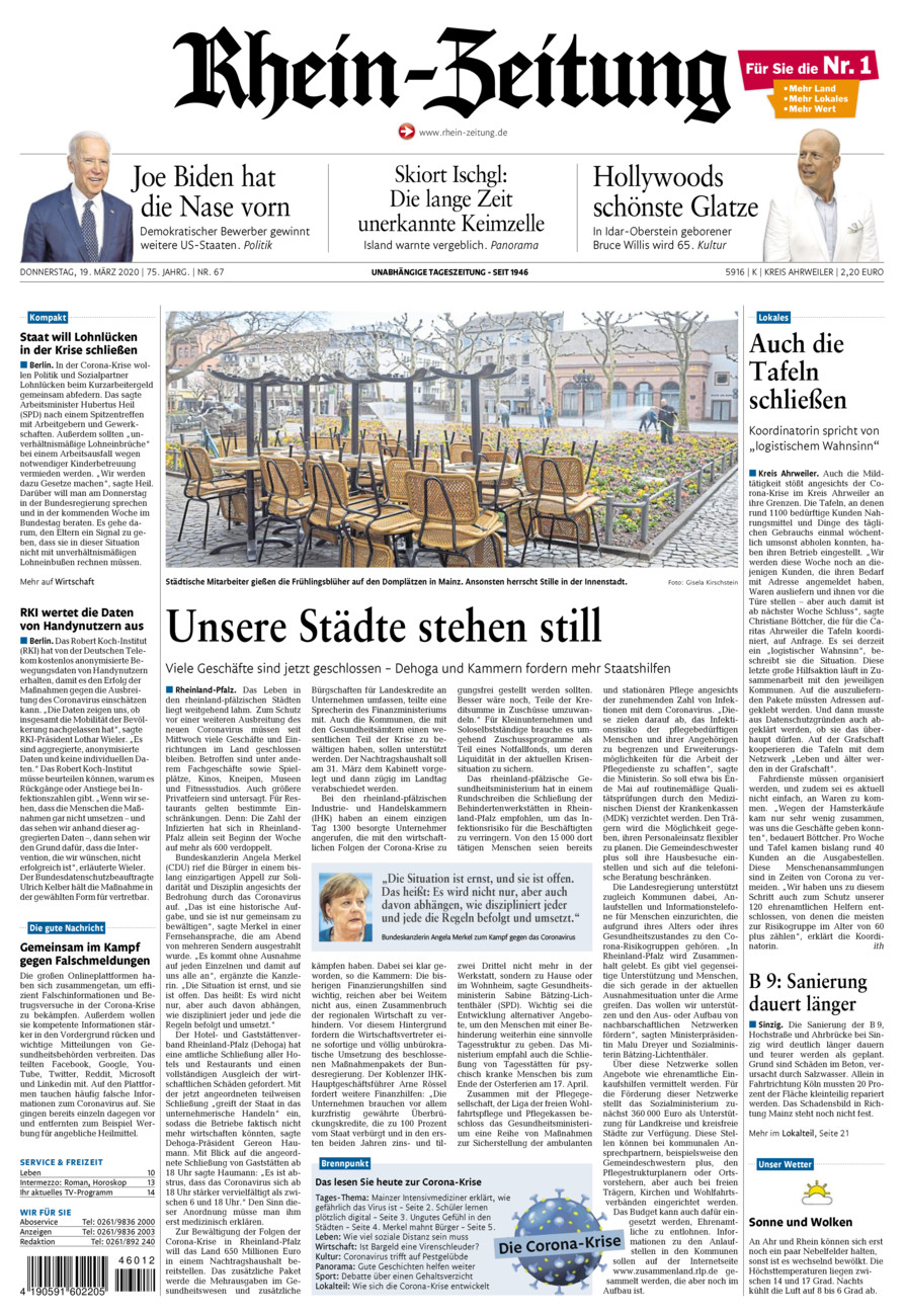Rhein-Zeitung Kreis Ahrweiler vom Donnerstag, 19.03.2020
