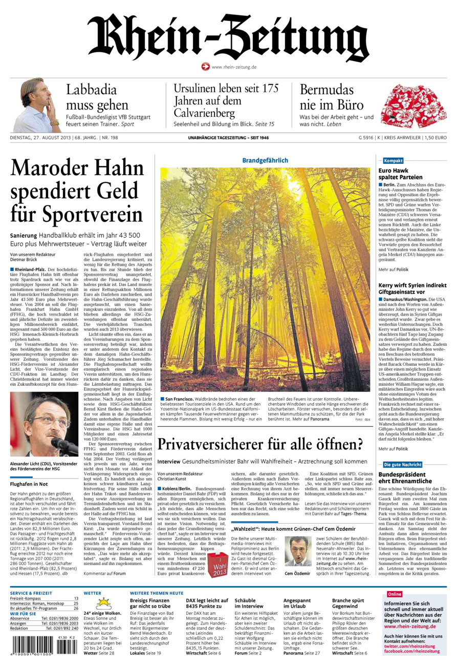 Rhein-Zeitung Kreis Ahrweiler vom Dienstag, 27.08.2013