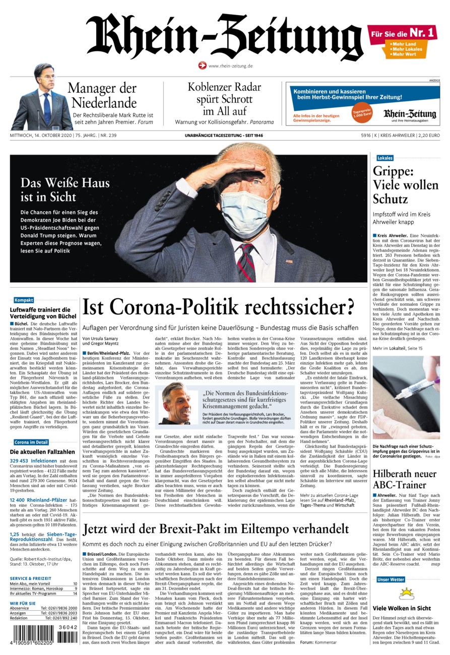 Rhein-Zeitung Kreis Ahrweiler vom Mittwoch, 14.10.2020