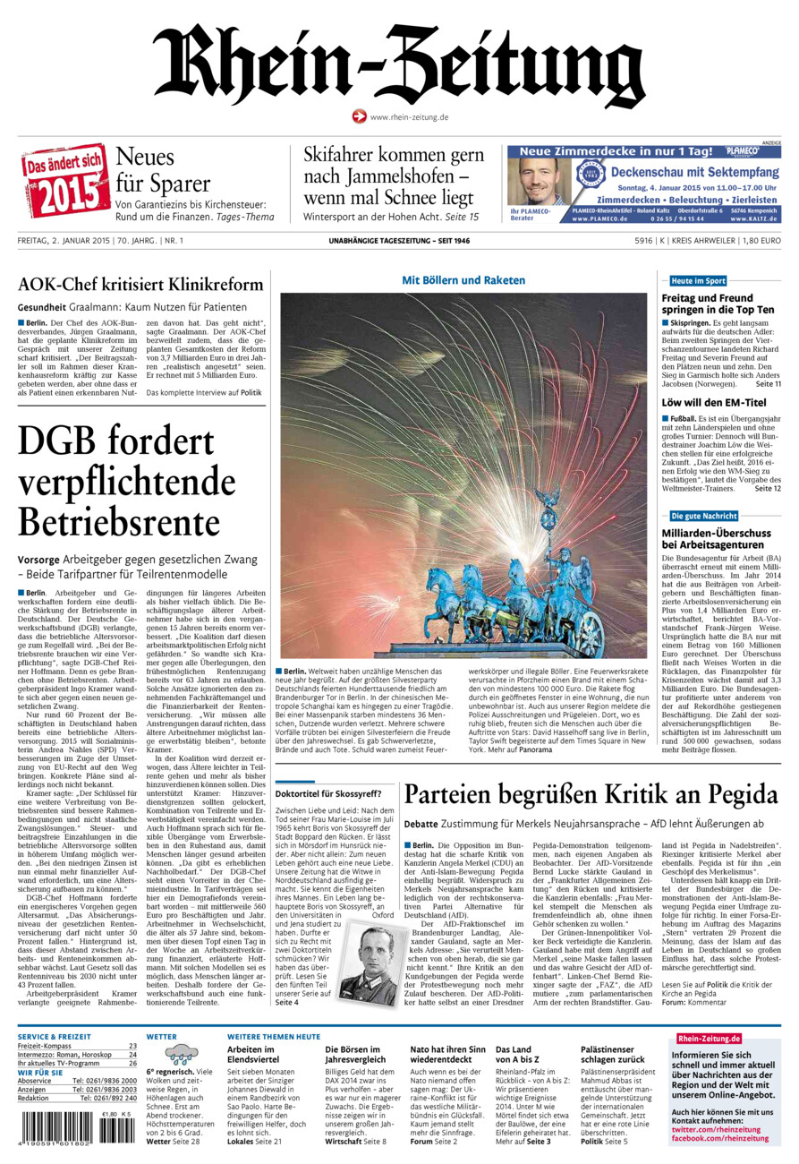 Rhein-Zeitung Kreis Ahrweiler vom Freitag, 02.01.2015