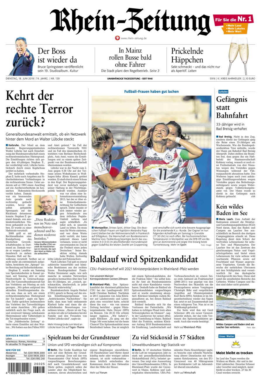Rhein-Zeitung Kreis Ahrweiler vom Dienstag, 18.06.2019