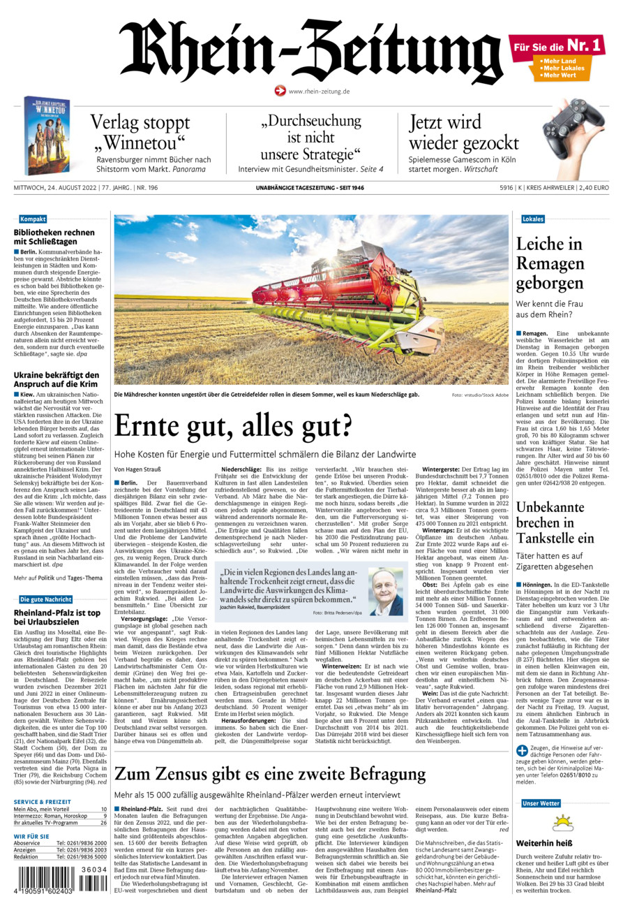 Rhein-Zeitung Kreis Ahrweiler vom Mittwoch, 24.08.2022