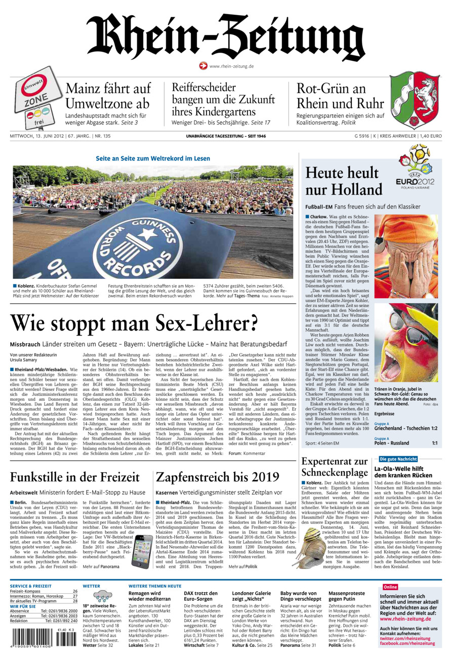 Rhein-Zeitung Kreis Ahrweiler vom Mittwoch, 13.06.2012