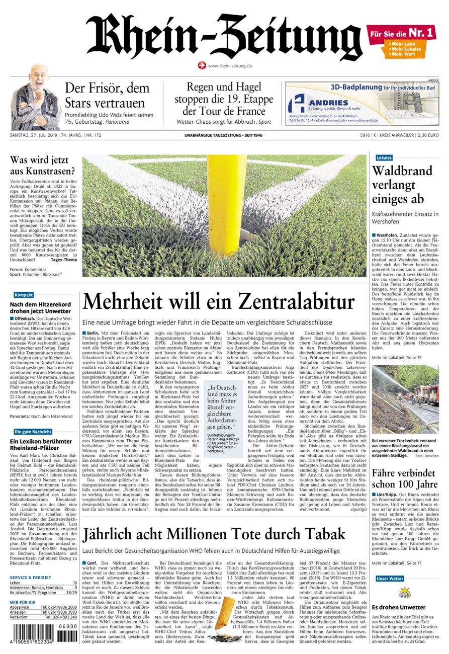 Rhein-Zeitung Kreis Ahrweiler vom Samstag, 27.07.2019