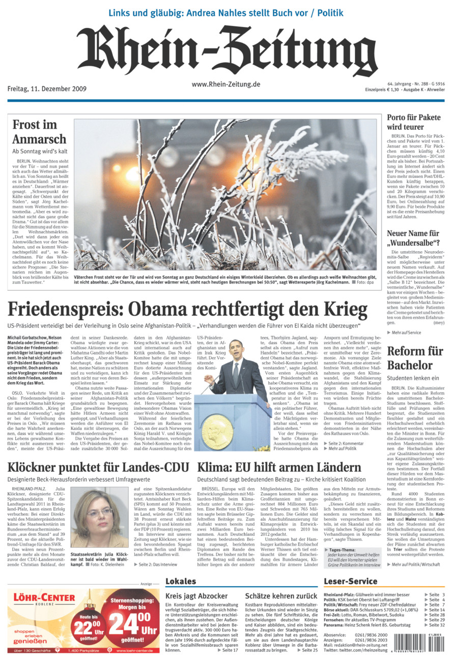 Rhein-Zeitung Kreis Ahrweiler vom Freitag, 11.12.2009