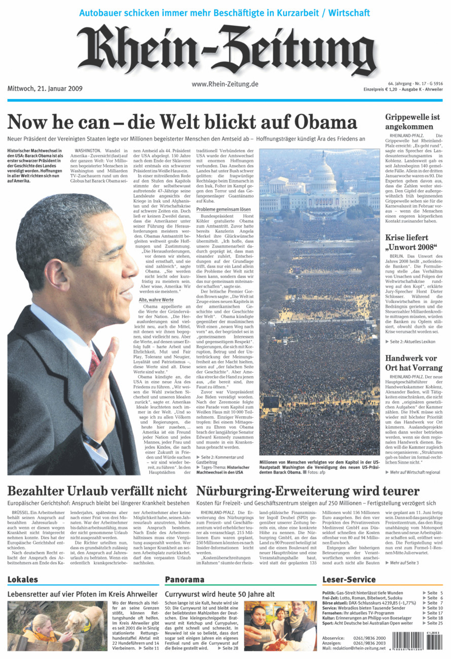Rhein-Zeitung Kreis Ahrweiler vom Mittwoch, 21.01.2009
