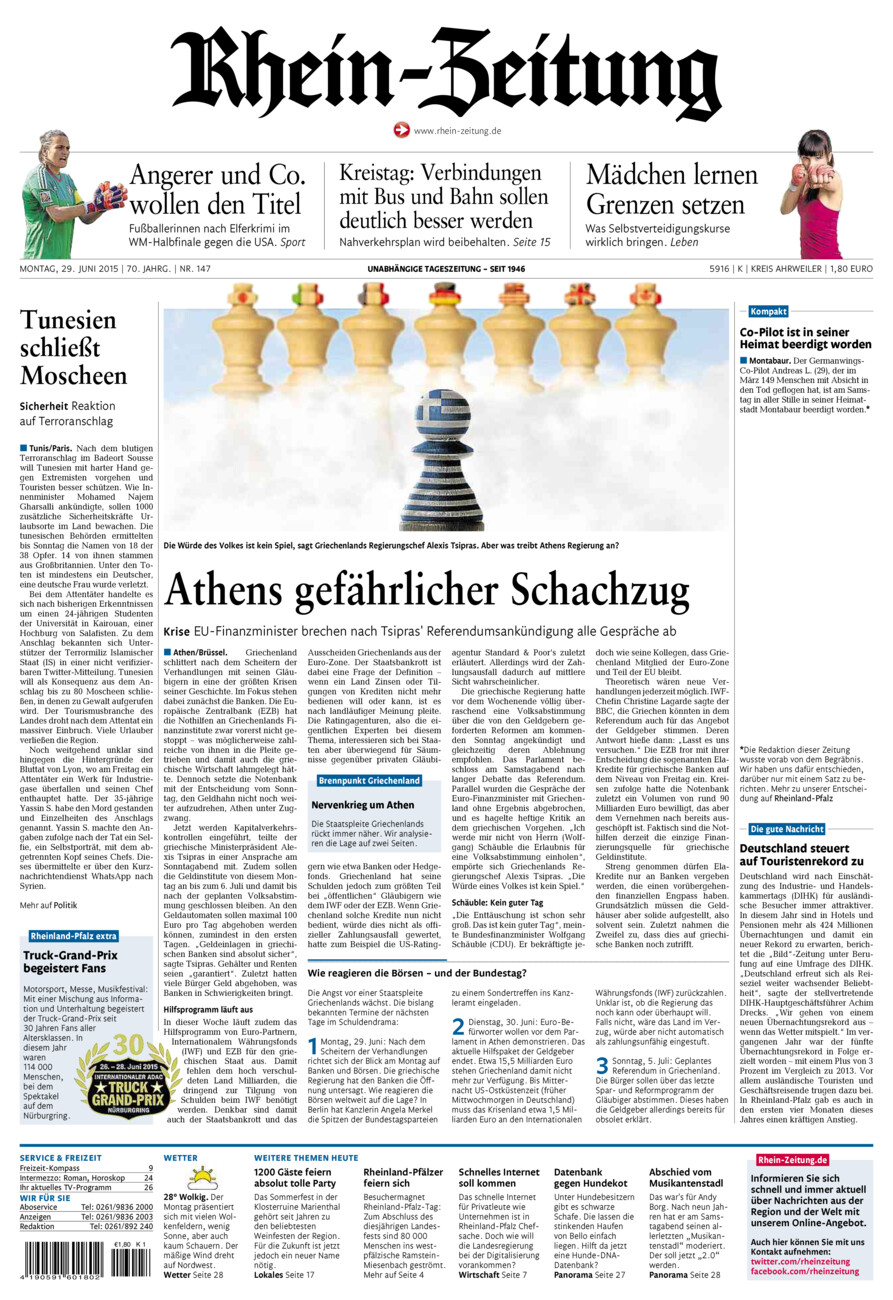 Rhein-Zeitung Kreis Ahrweiler vom Montag, 29.06.2015
