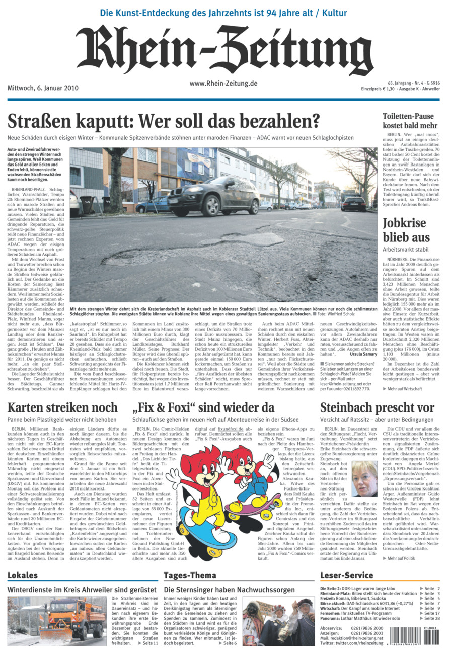 Rhein-Zeitung Kreis Ahrweiler vom Mittwoch, 06.01.2010