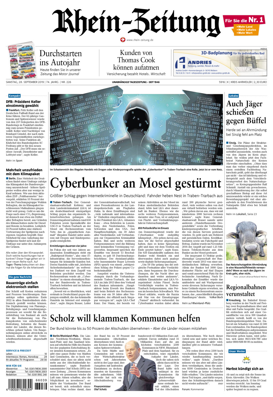 Rhein-Zeitung Kreis Ahrweiler vom Samstag, 28.09.2019