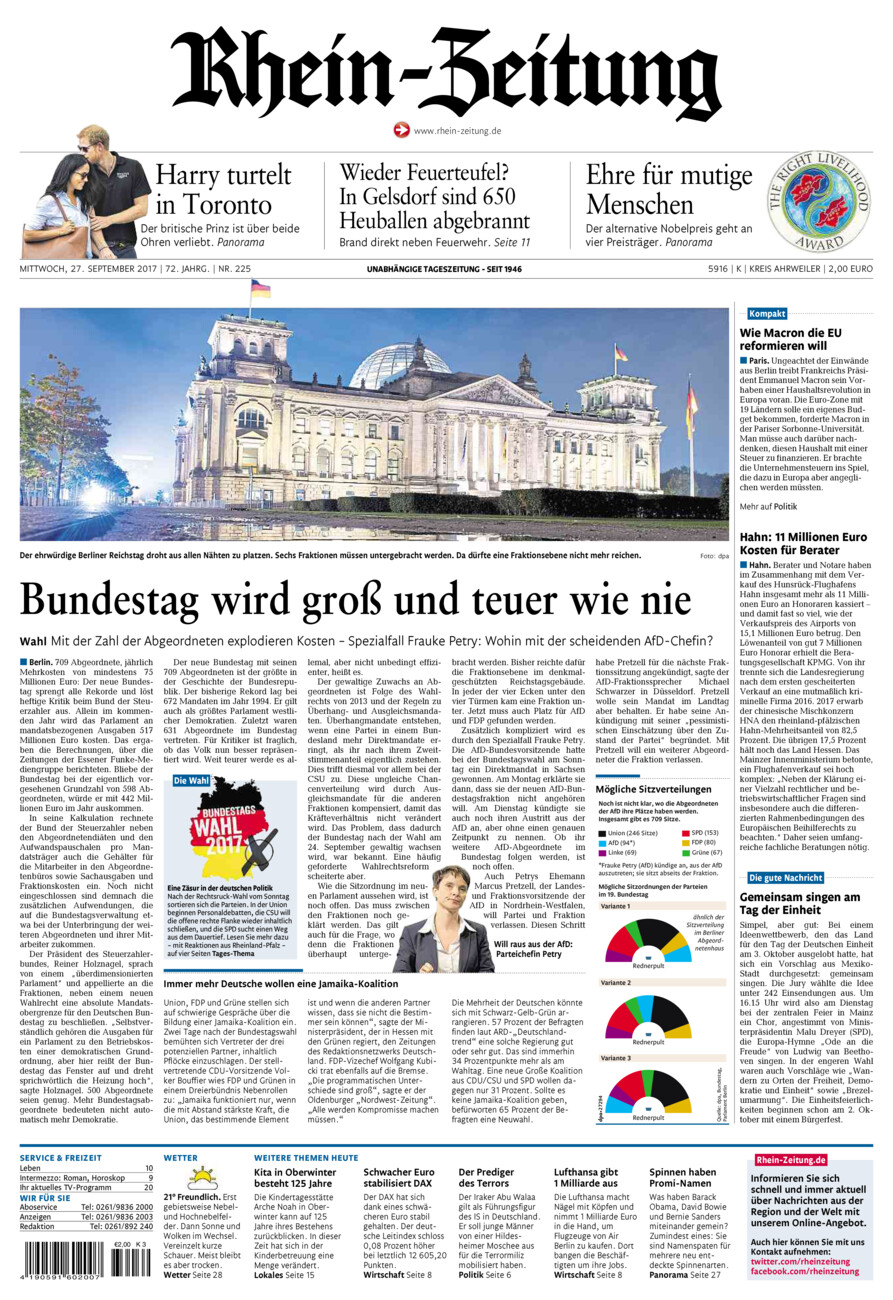 Rhein-Zeitung Kreis Ahrweiler vom Mittwoch, 27.09.2017