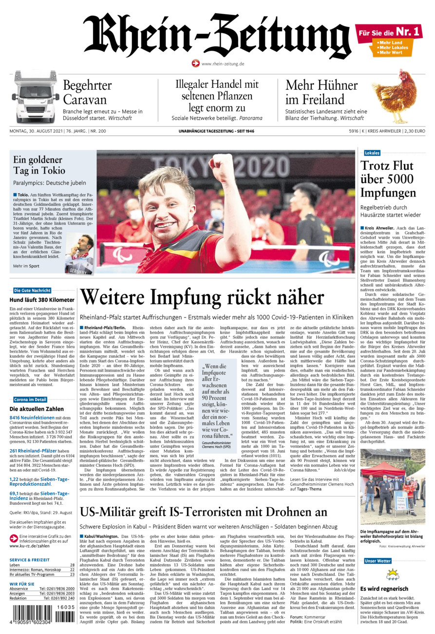 Rhein-Zeitung Kreis Ahrweiler vom Montag, 30.08.2021