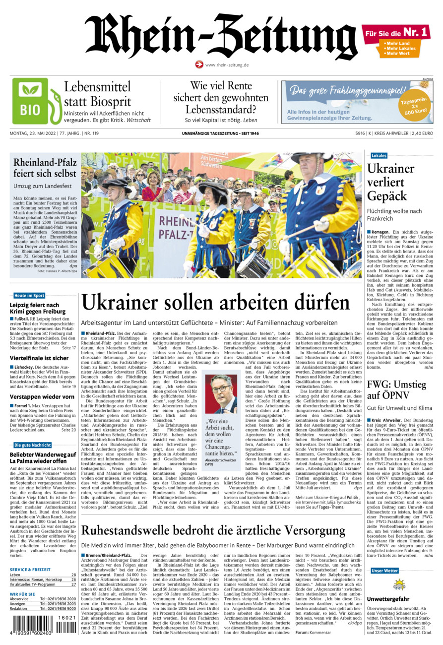 Rhein-Zeitung Kreis Ahrweiler vom Montag, 23.05.2022